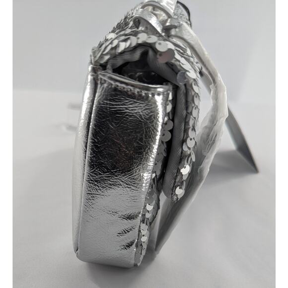 Silver Sequin Shoulder Bag Clutch Purse - Picture 6 of 12